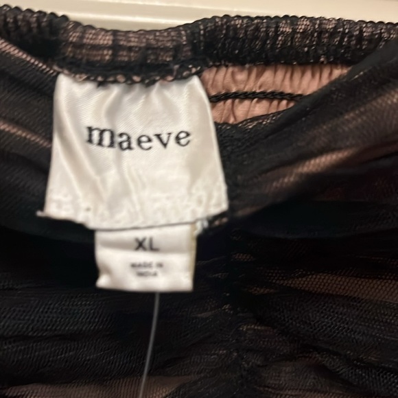 Anthropologie Sheer Puff Sleeve Ruched Black Mesh blouse Sz XL valentine days - Picture 8 of 10